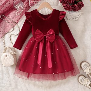 2025 New Long Sleeve Girls Dress Western Style Star Sequin Mesh Princess Dress Children's Christmas Performance Costume