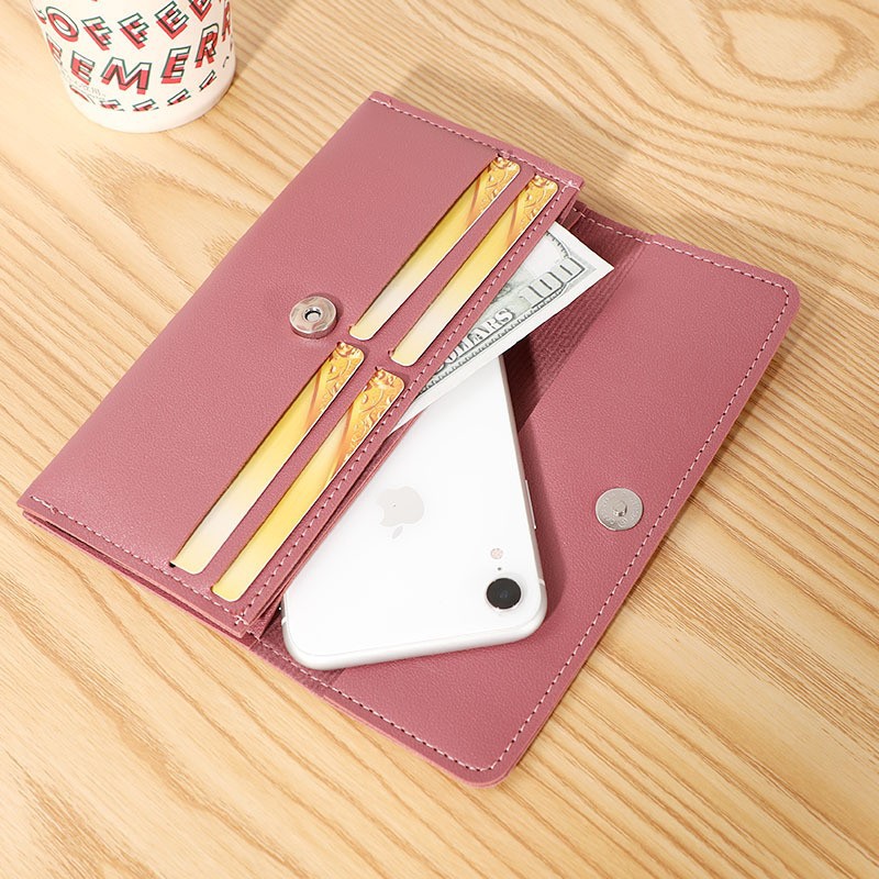 Korean Style Women's Wallet Clutch Solid Color Long Wallet with Buckle Multi-Card Slot Coin Purse - Image 2