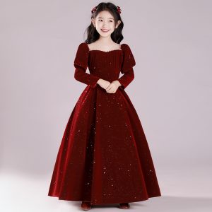 Girls Dress Princess Dress Classy Accessible Luxury Piano Performance Dress Kidsren's Host Red Autum Dress Dress