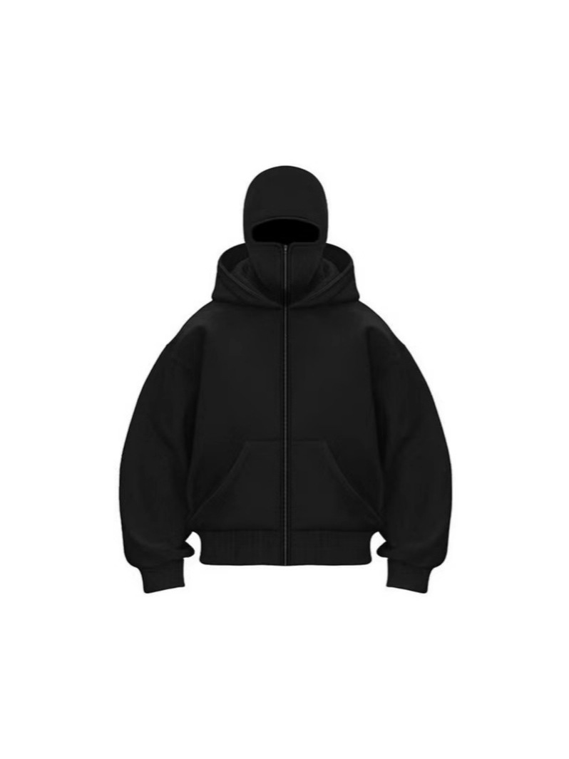 Cross-Border Men's Zipper Shirt Fleece Cardigan Masked Double Hood Design Hoodie Sweatshirt European Size Loose Sports Jacket - Image 2