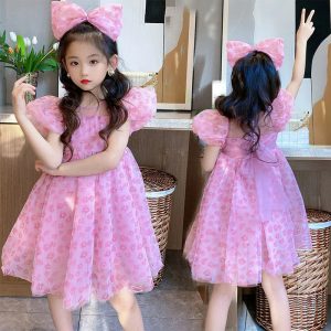 Girls' Stylish Princess Skirt Korean Style Internet Popular Super Fairy Bow dress Summer New Fashionable Big Children's Veil Skirt Trendy