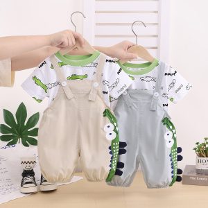 New Baby and Children's Fashionable Baby Summer Short-Sleeved Overalls Cartoon Two-Piece Set Trendy Fashionable Boy Summer Suit