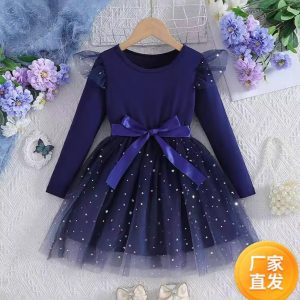 Girls' dress Autumn Winter 2025 Autumn New Children's Wear Autumn Dress Children's Sequin Autumn Dress Princess Dress Western Style