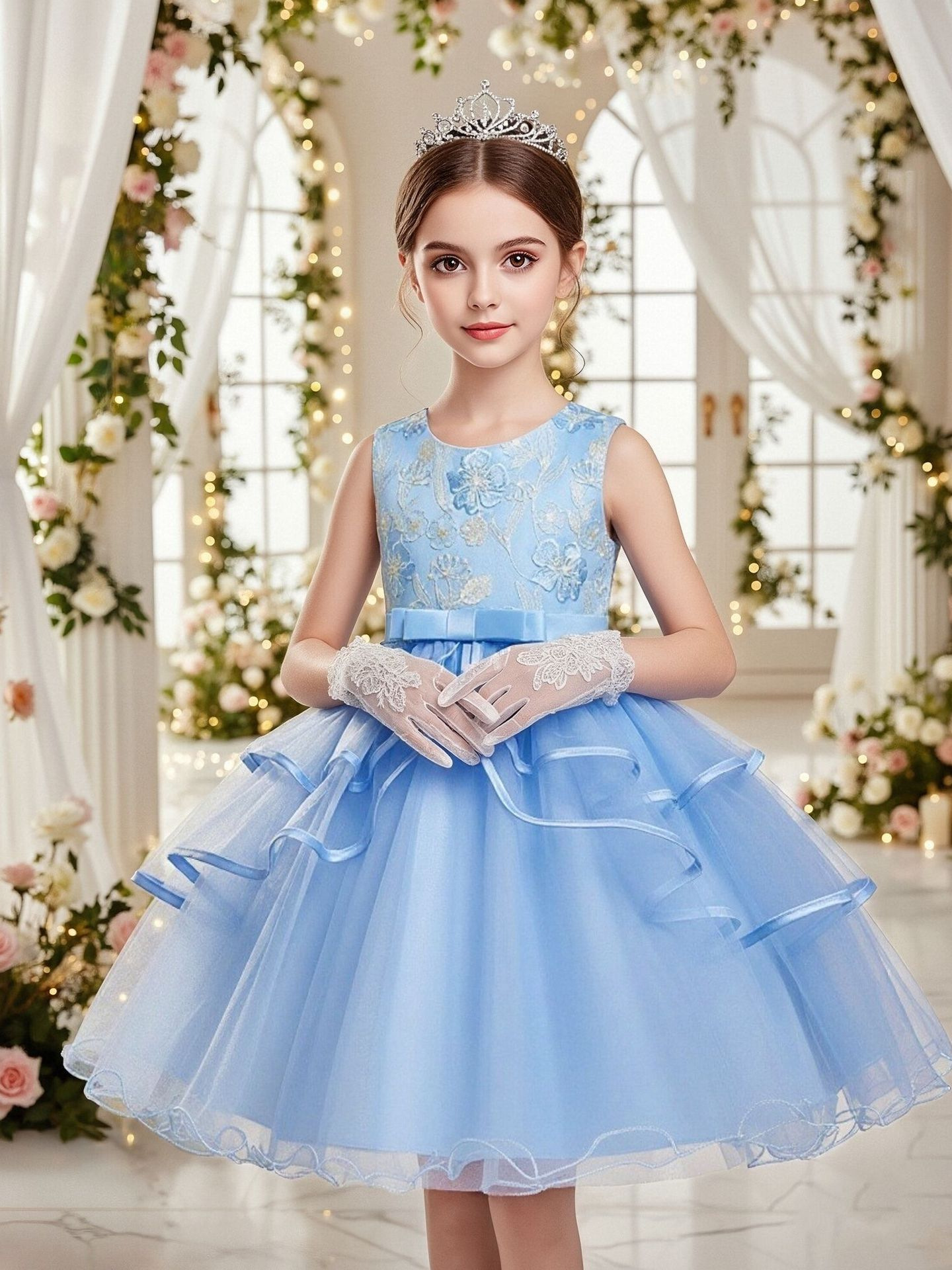 Cross-Border Hot-Selling Children's Dress Skirt Girls Mesh Tutu Skirt Red Children's Festival Performance Clothing Small Host Dress - Image 5