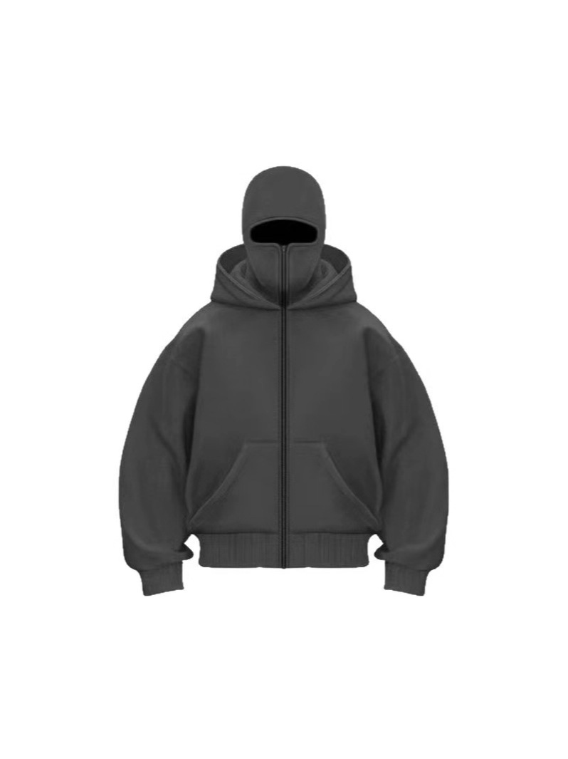 Cross-Border Men's Zipper Shirt Fleece Cardigan Masked Double Hood Design Hoodie Sweatshirt European Size Loose Sports Jacket