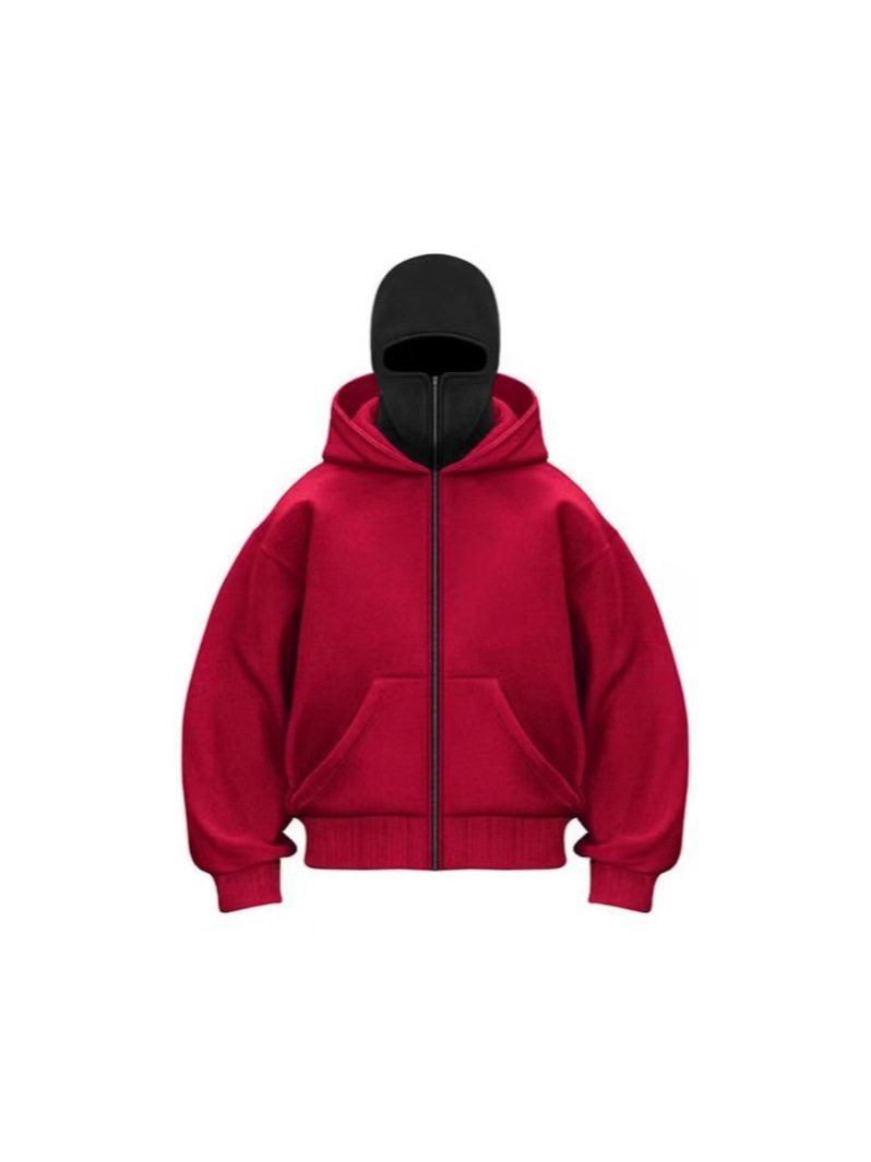 Cross-Border Men's Zipper Shirt Fleece Cardigan Masked Double Hood Design Hoodie Sweatshirt European Size Loose Sports Jacket - Image 5