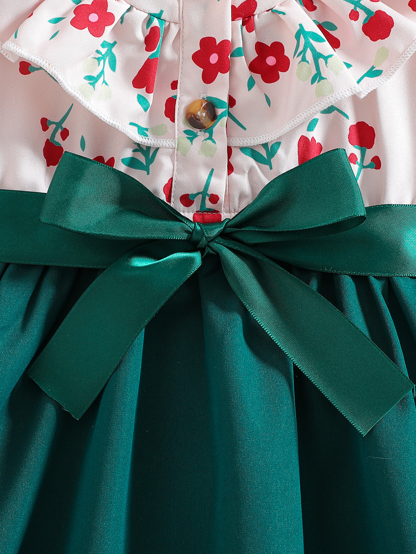 Ls00022 Cross-Border Girls' Children's Clothing Wholesale Personalized Small Floral Contrasting Bow Dress with Belt - Image 4