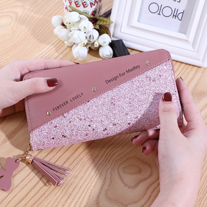 New Cross-Border Popular Wallet Long Women's Zipper Wallet Women's Korean Style Stitching Contrasting Tassels Versatile Card Holder - Image 3