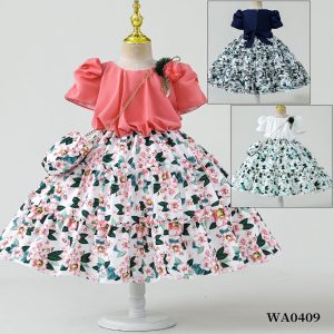 Girls' Dresses, Children's Clothing Wholesale, Girls' Catwalk Performance Clothes, Printed Short-Sleeved Children's Princess Dresses, Korean Style