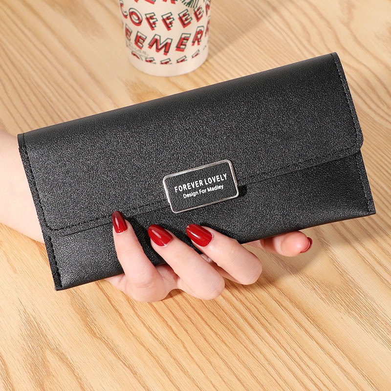Korean Style Women's Wallet Clutch Solid Color Long Wallet with Buckle Multi-Card Slot Coin Purse - Image 5