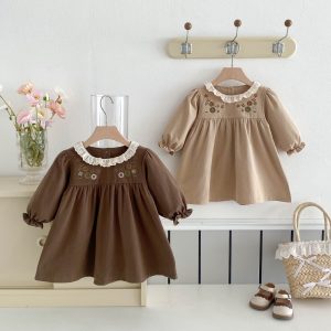 Girls Spring Dress Korean Style Kidsren's Style Spring & Fall Lace Collar Lapel Little Girl Princess Outing Skirt