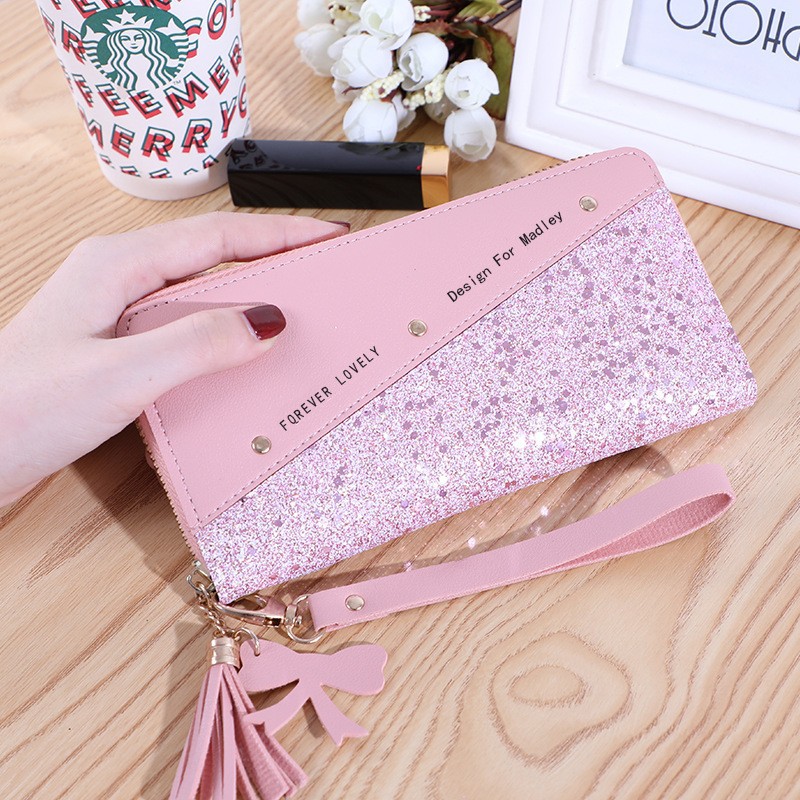 New Cross-Border Popular Wallet Long Women's Zipper Wallet Women's Korean Style Stitching Contrasting Tassels Versatile Card Holder - Image 2