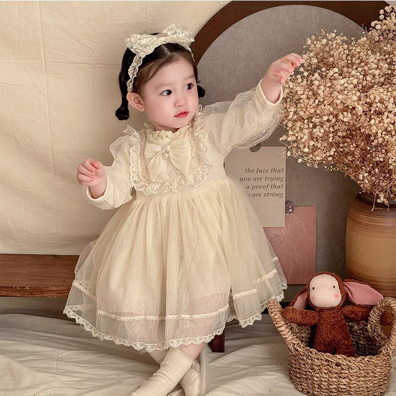 Girls' Velvet Princess Skirt Autumn and Winter Baby's First Birthday Dress Sweet Super Fairy Mesh Long-Sleeved Dress - Image 4