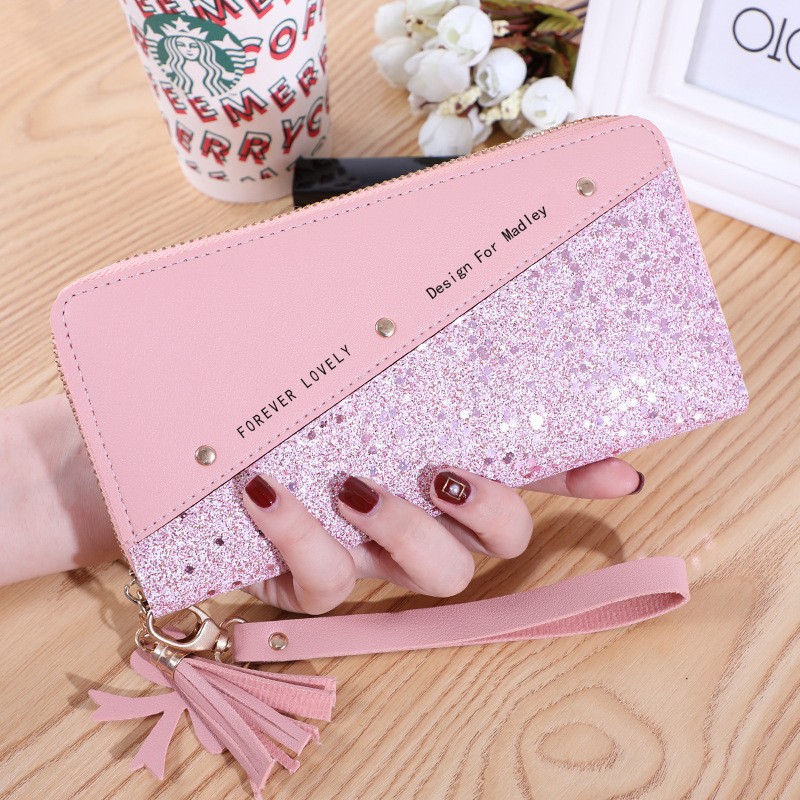 New Cross-Border Popular Wallet Long Women's Zipper Wallet Women's Korean Style Stitching Contrasting Tassels Versatile Card Holder