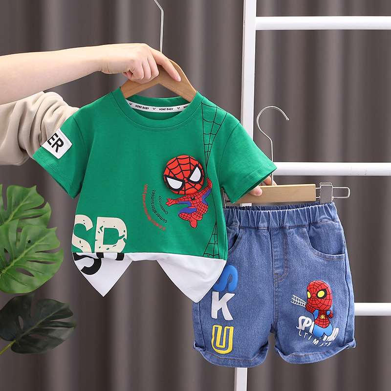 Children's Clothing Boy's Summer suit New Small and Medium-sized Children's Clothing Baby Cartoon Short-sleeved Two-piece Handsome Children's Clothes Trendy - Image 2