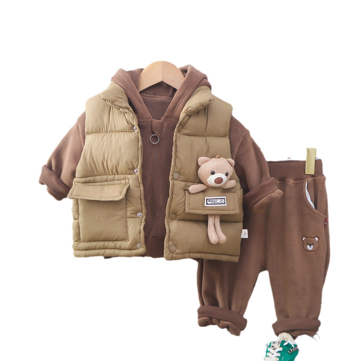 Boys' autumn and winter suit 2024 new western style male baby winter vest fleece-lined thickened three-piece set on behalf of wholesale - Image 5