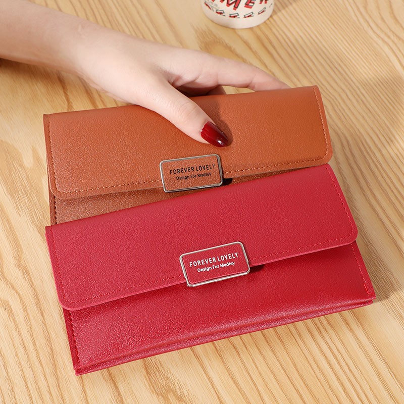 Korean Style Women's Wallet Clutch Solid Color Long Wallet with Buckle Multi-Card Slot Coin Purse - Image 3