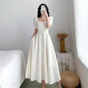 European and American Style Figure Long Dress Women's Summer Slim-fit Sexy Elegant Pure Crewneck Short-sleeved Long Women's dress