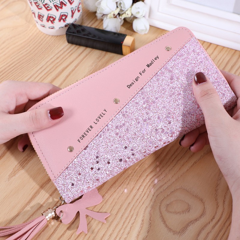New Cross-Border Popular Wallet Long Women's Zipper Wallet Women's Korean Style Stitching Contrasting Tassels Versatile Card Holder - Image 4
