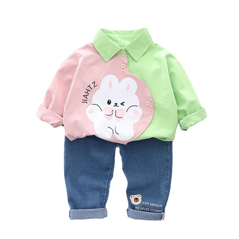 Girls Autumn Jeans Shirt suit Children's Wear Baby Little Girl Sweet Spring and Autumn New Long Sleeve Two-piece Set - Image 5