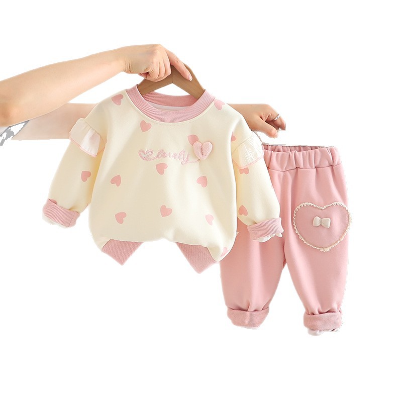 2025 New Autumn Clothing for Girls, Heart Sweatshirt Suit, Korean Style Kidsren's Baby Girl Two-Piece Set, Fashionable Export Clothing - Image 5