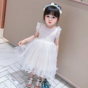 Children's summer short sleeve dress girls' 2024 new vest skirt mesh pettiskirt Korean style vest skirt Cotton