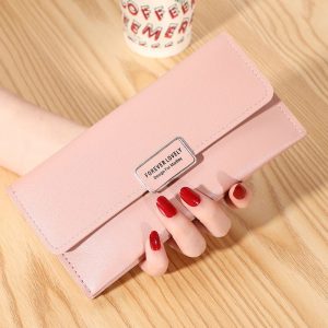 Korean Style Women's Wallet Clutch Solid Color Long Wallet with Buckle Multi-Card Slot Coin Purse