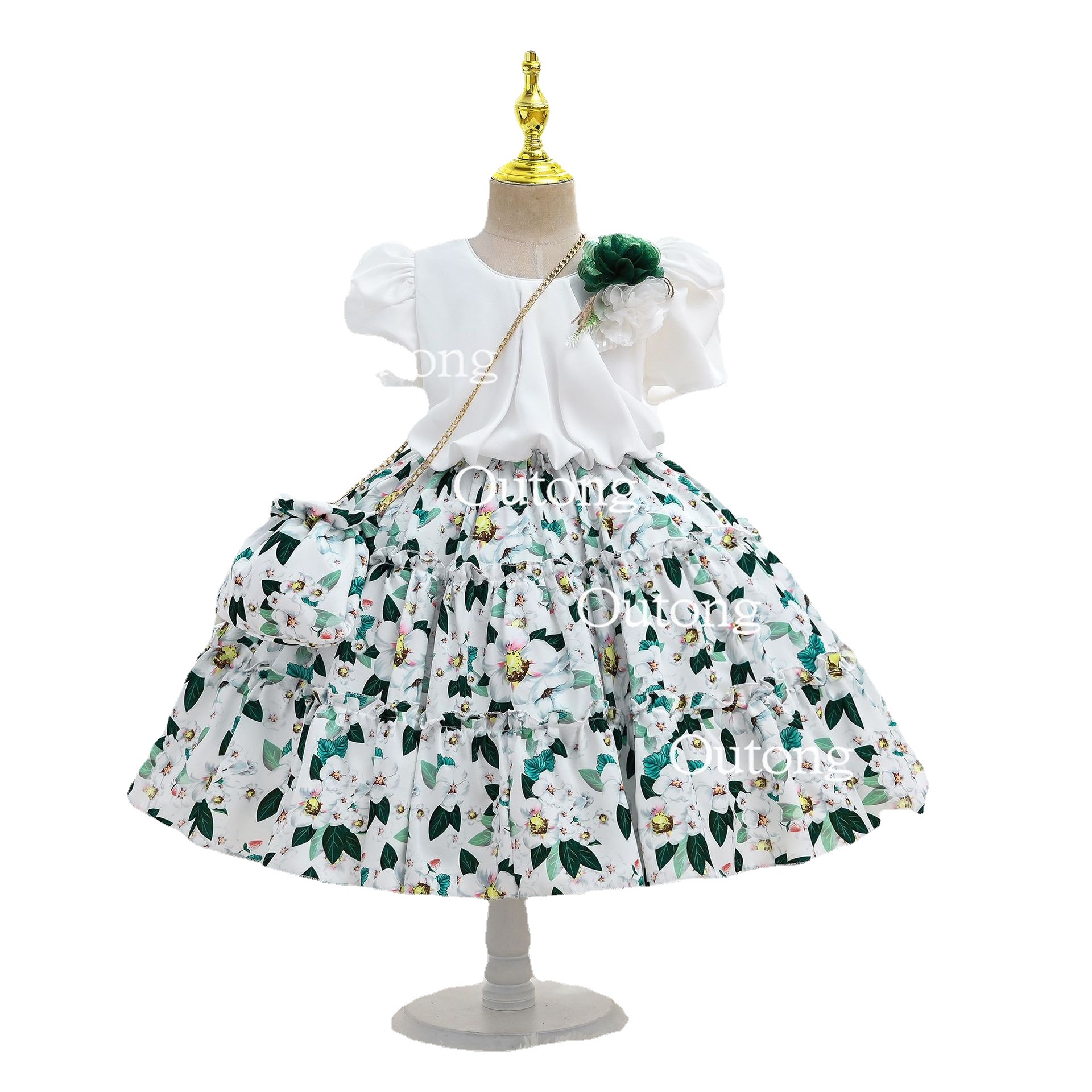 Girls' Dresses, Children's Clothing Wholesale, Girls' Catwalk Performance Clothes, Printed Short-Sleeved Children's Princess Dresses, Korean Style - Image 5