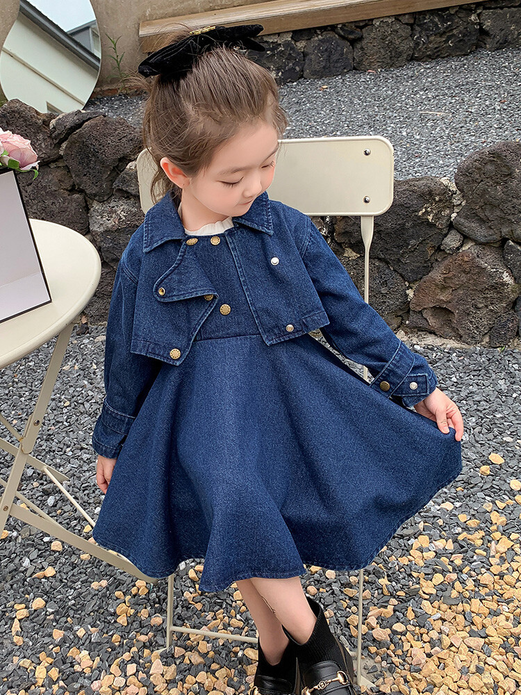 Girls' Dress Autumn 2025 New Early Autumn Denim Jacket Stylish Autumn Outfit Children's Set Dress - Image 3