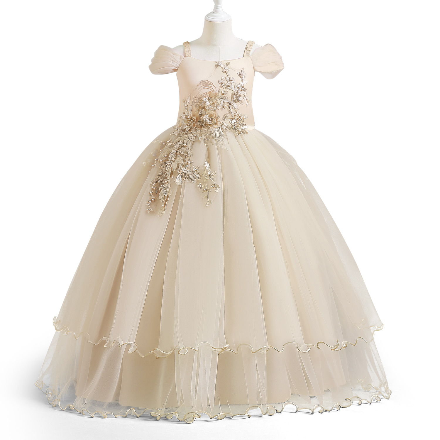 New Girls' Evening Dress Off-shoulder Princess Dress Children's Wedding Dress Tutu Skirt Big Children's Piano Costume - Image 3