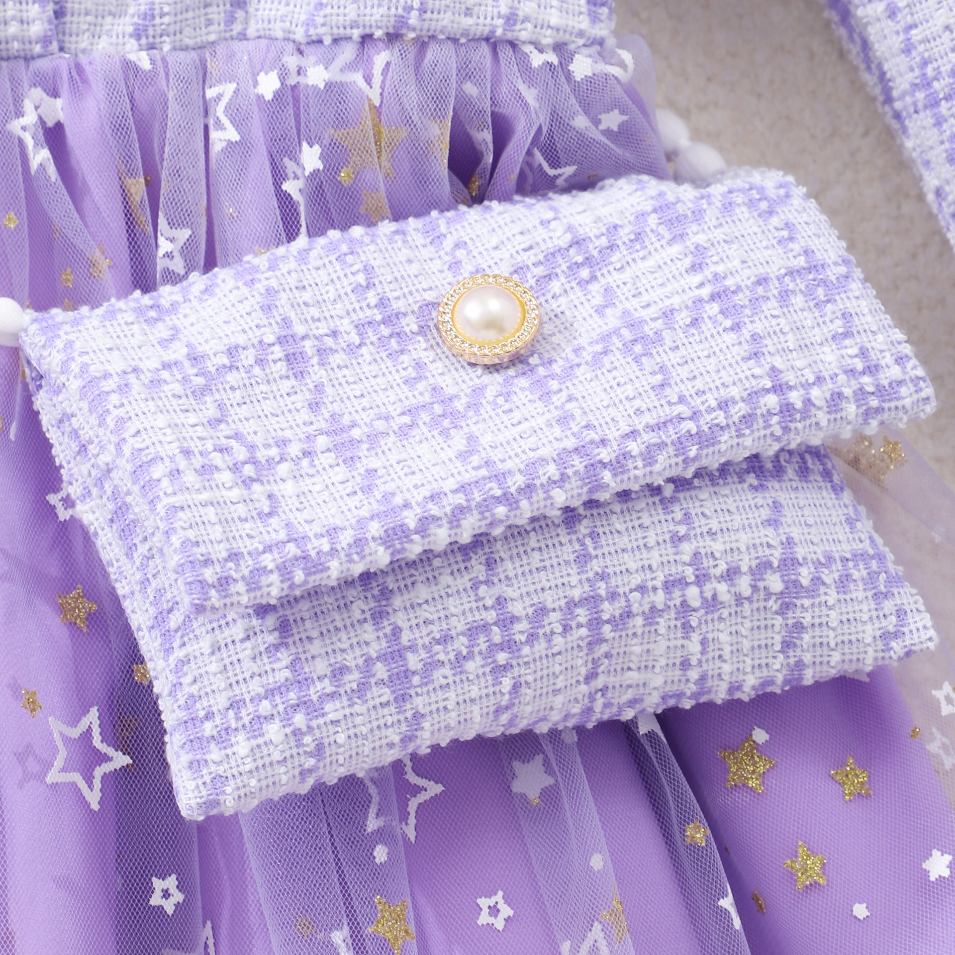 New Girl's Long Sleeve Lady's Star Mesh dress with Small Bag - Image 4