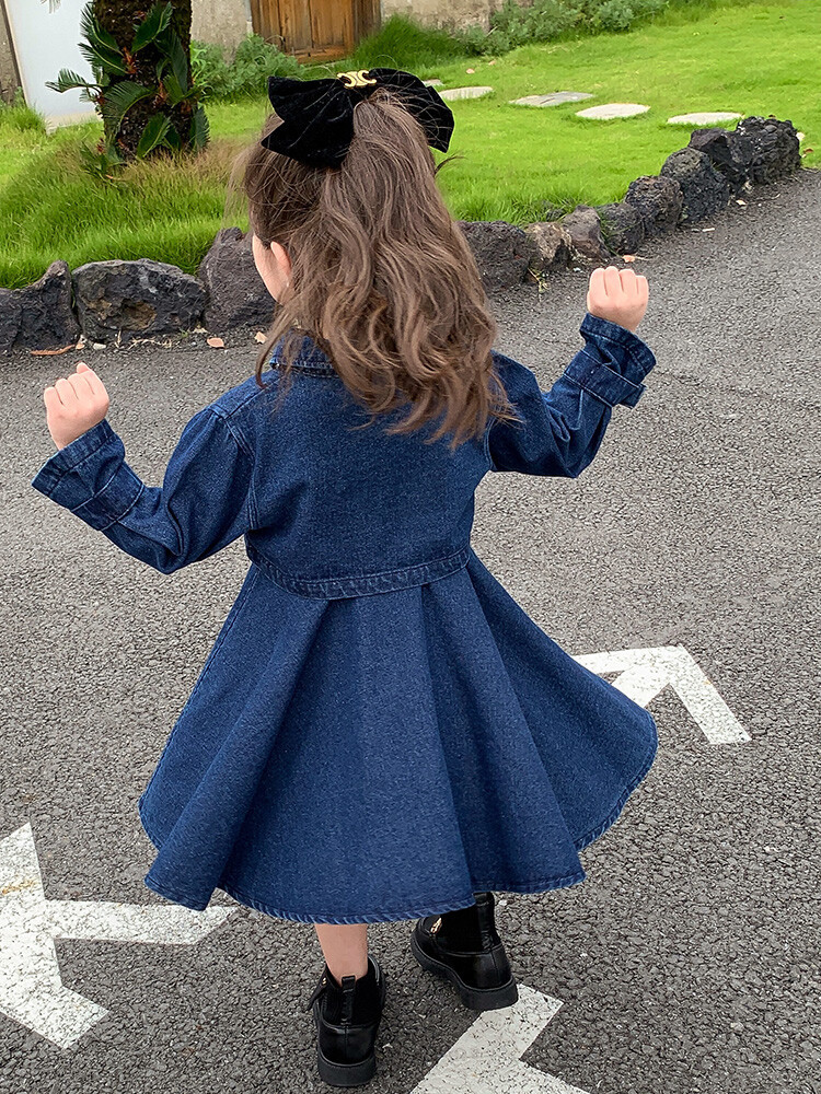Girls' Dress Autumn 2025 New Early Autumn Denim Jacket Stylish Autumn Outfit Children's Set Dress - Image 4