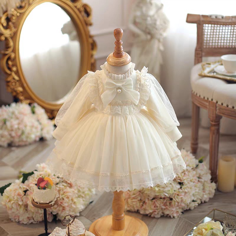 Girls' Velvet Princess Skirt Autumn and Winter Baby's First Birthday Dress Sweet Super Fairy Mesh Long-Sleeved Dress - Image 2