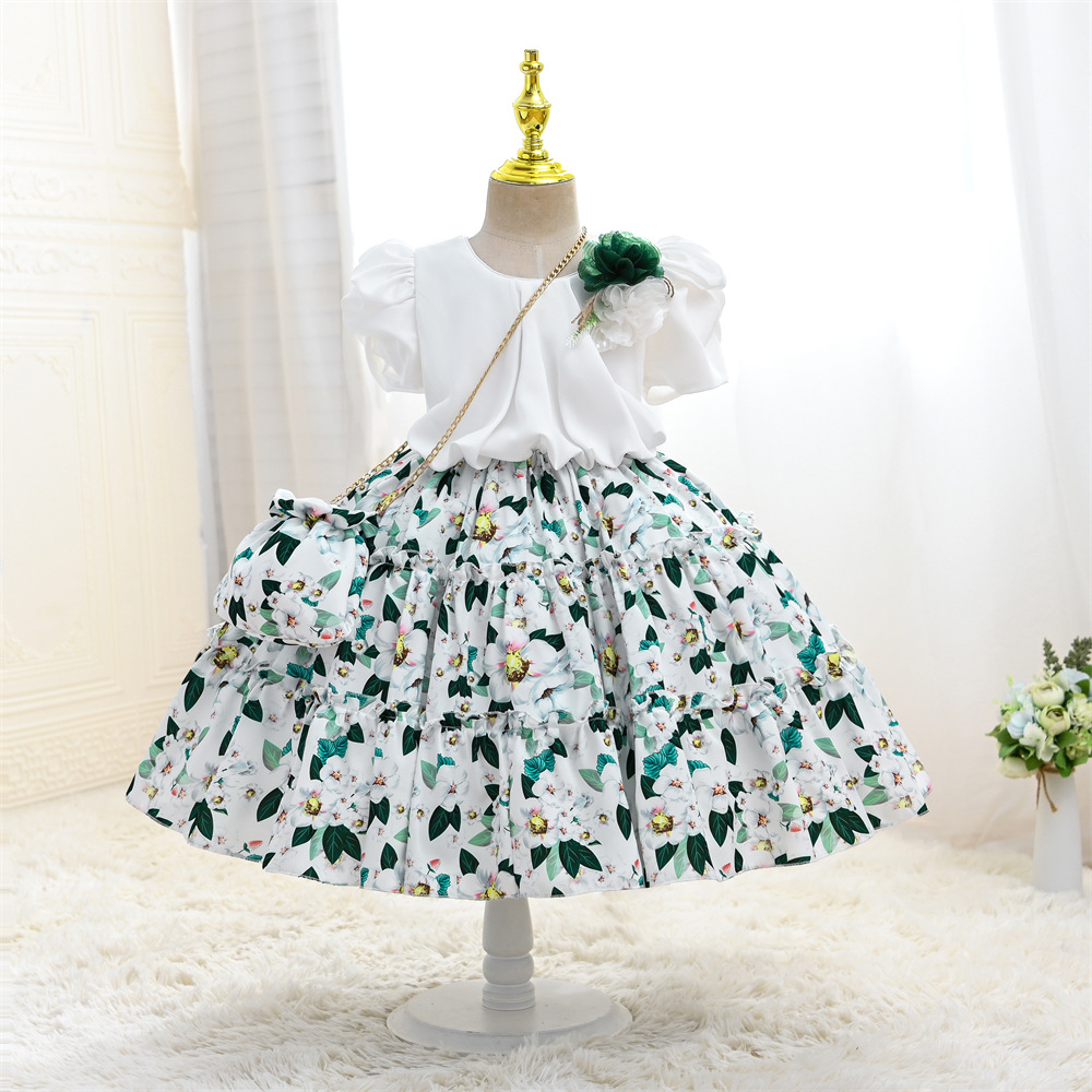 Girls' Dresses, Children's Clothing Wholesale, Girls' Catwalk Performance Clothes, Printed Short-Sleeved Children's Princess Dresses, Korean Style - Image 3