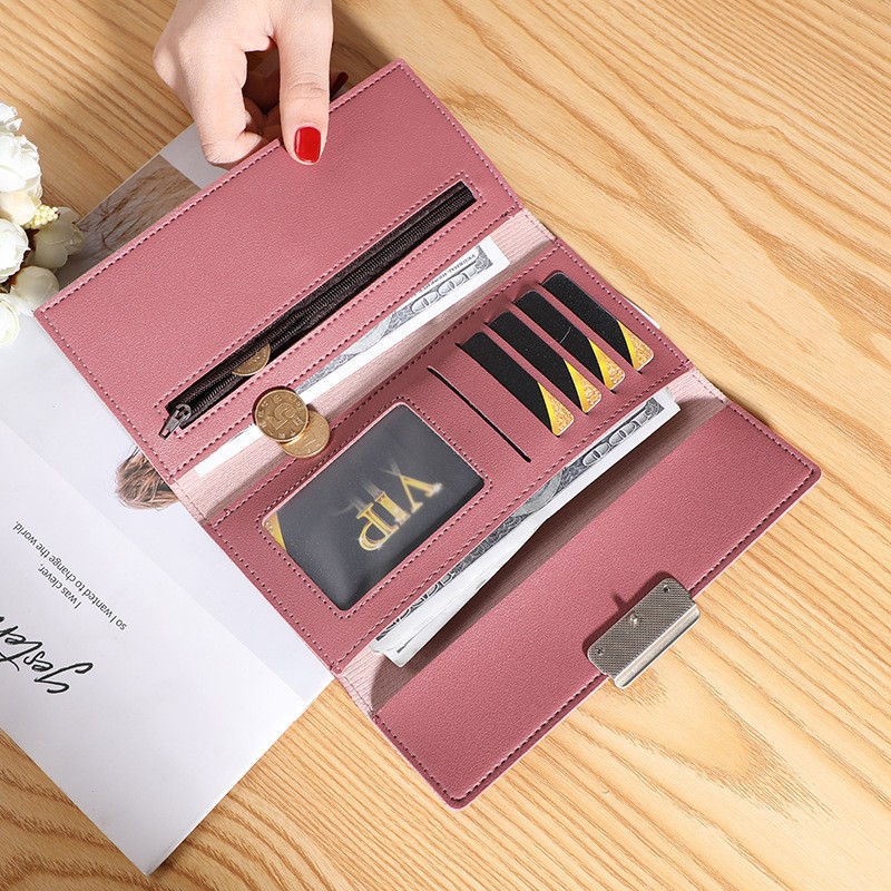 Women's Wallet Korean version Checkered Clasp Clutch Multi-Card Slot Pu Leather Wallet Card Holder - Image 3