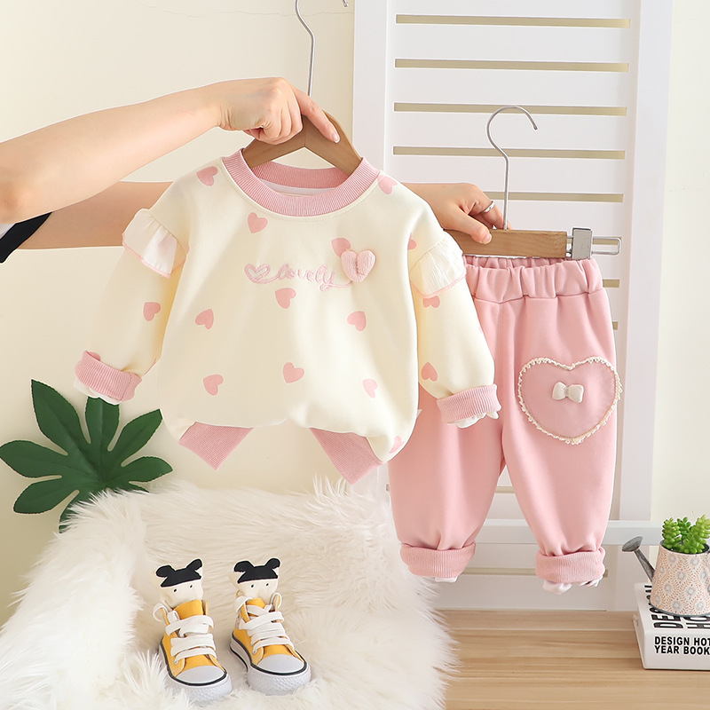 2025 New Autumn Clothing for Girls, Heart Sweatshirt Suit, Korean Style Kidsren's Baby Girl Two-Piece Set, Fashionable Export Clothing - Image 3
