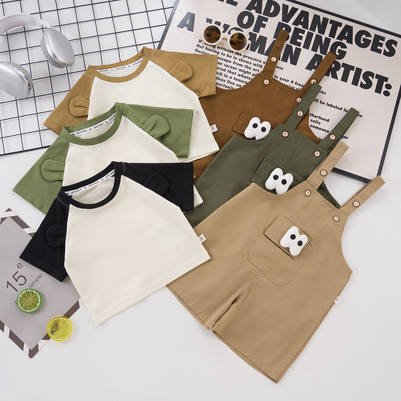 Children's Clothing for Boys and Girls Cartoon Suspender Shorts Two-Piece Set Baby Casual Round Neck Short-Sleeved Suit 2 Years Old Manufacturer Wholesale 3 - Image 2