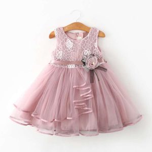 Korean Style Kidsren's Skirt Girls' Dress Sleeveless Spliced Lace Skirt