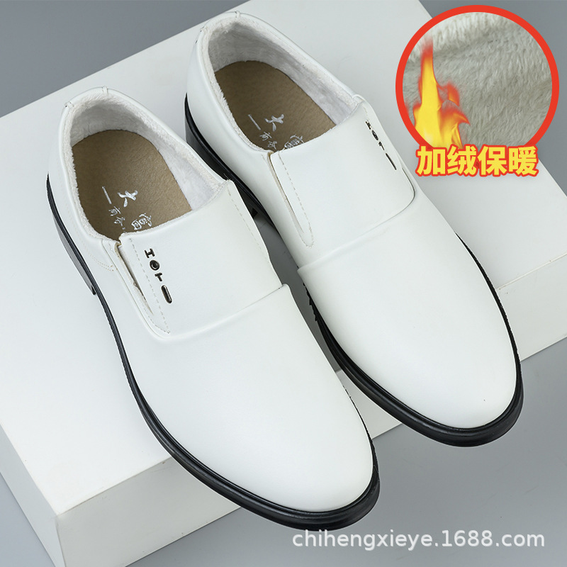 Cross-border factory direct 2024 autumn and winter new British business men's white leather shoes fleece-lined warm casual men's shoes - Image 2
