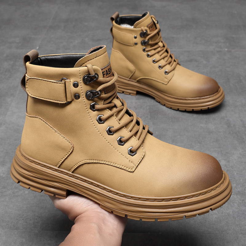 Martin Boots Men's Winter Velvet Cotton Boots Men's Short Boots Retro Rhubarb Boots British Work Boots Trendy - Image 2
