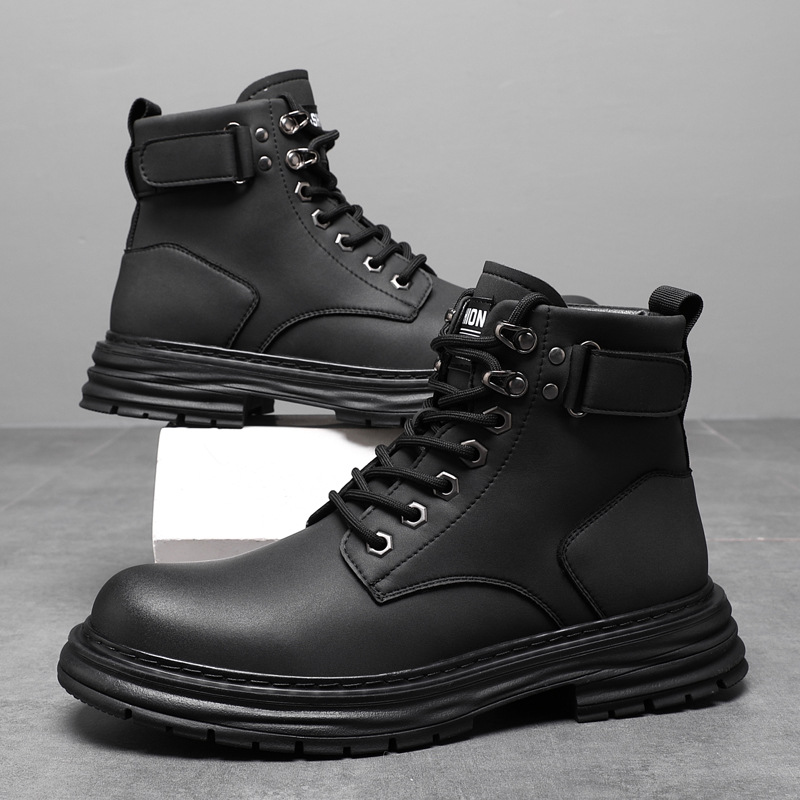 Martin Boots Men's Winter Velvet Cotton Boots Men's Short Boots Retro Rhubarb Boots British Work Boots Trendy - Image 3