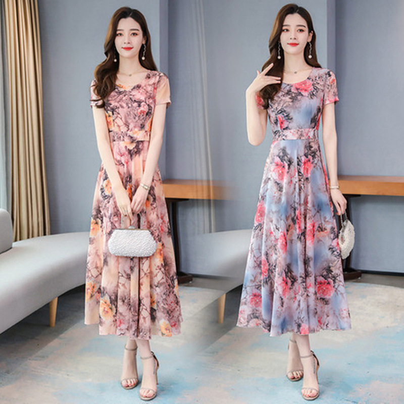 Summer V-Neck New Fashion Korean Style Printed Dress Waist - Image 2