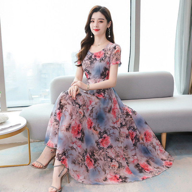 Summer V-Neck New Fashion Korean Style Printed Dress Waist - Image 4