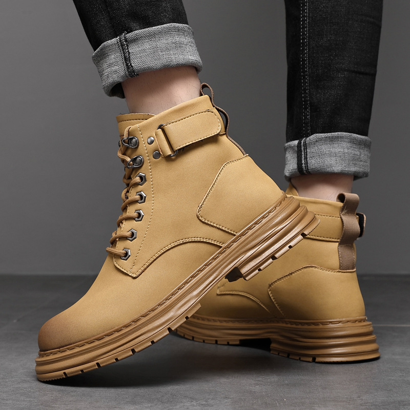 Martin Boots Men's Winter Velvet Cotton Boots Men's Short Boots Retro Rhubarb Boots British Work Boots Trendy - Image 4