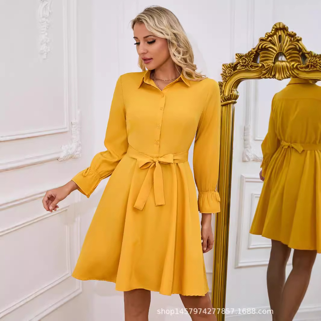 New Arrival Dress Fashion Slim-fit Long Sleeve Mid-length dress Elegant Red Women's Shirt Dress - Image 3