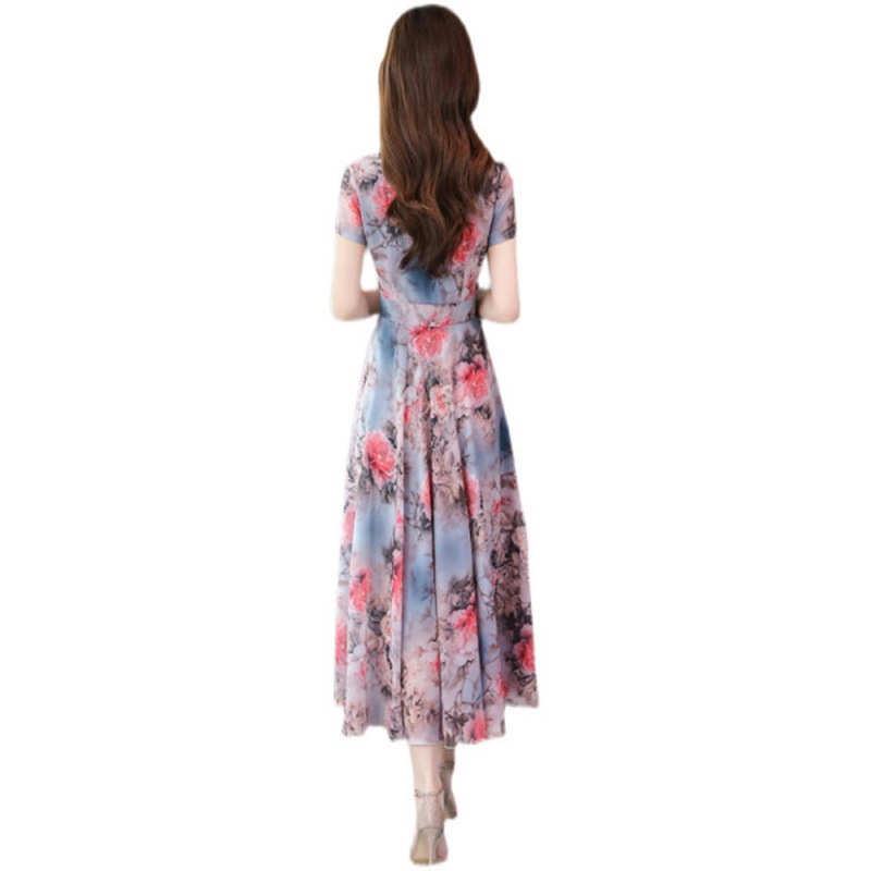Summer V-Neck New Fashion Korean Style Printed Dress Waist - Image 5