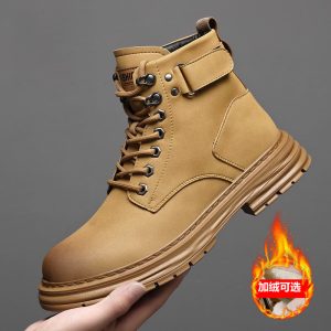 Martin Boots Men's Winter Velvet Cotton Boots Men's Short Boots Retro Rhubarb Boots British Work Boots Trendy