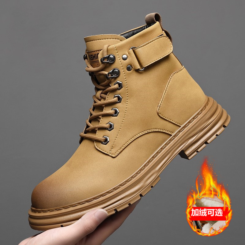 Martin Boots Men's Winter Velvet Cotton Boots Men's Short Boots Retro Rhubarb Boots British Work Boots Trendy