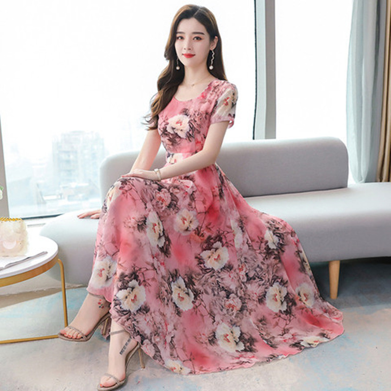 Summer V-Neck New Fashion Korean Style Printed Dress Waist