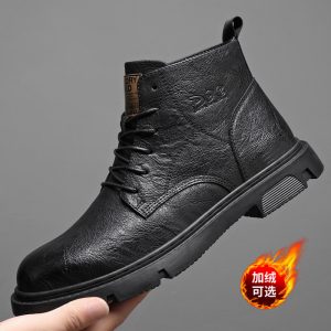 Winter New Soft-Soled Martin Boots for Men, Medium-High Top Plus Velvet Cotton Boots, Versatile Retro British Style Work Boots